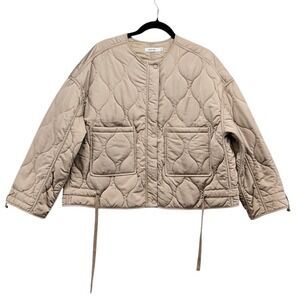 MOD REF Quilted Jacket Womens Medium‎ Tan Collarless TR2994 Zip Up